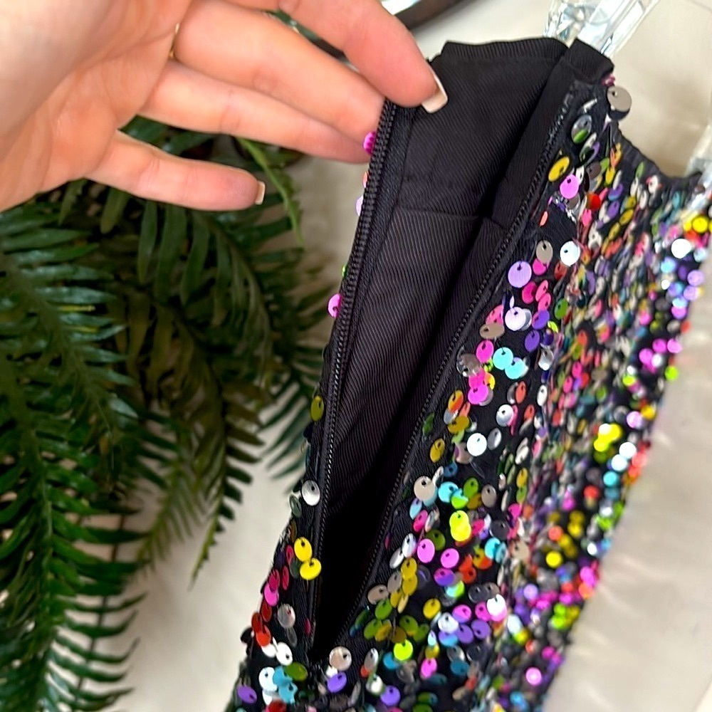 NWOT Nasty Gal Rainbow Sequin High Waist Wide Leg Flare Pants NYE Party Club - Picture 9 of 16